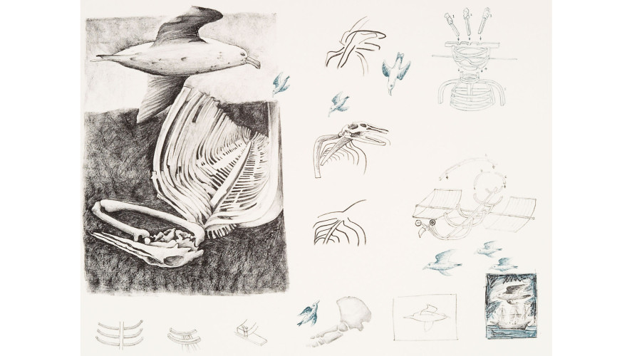 'Thoughts on first contact' lithograph by Chris Pease